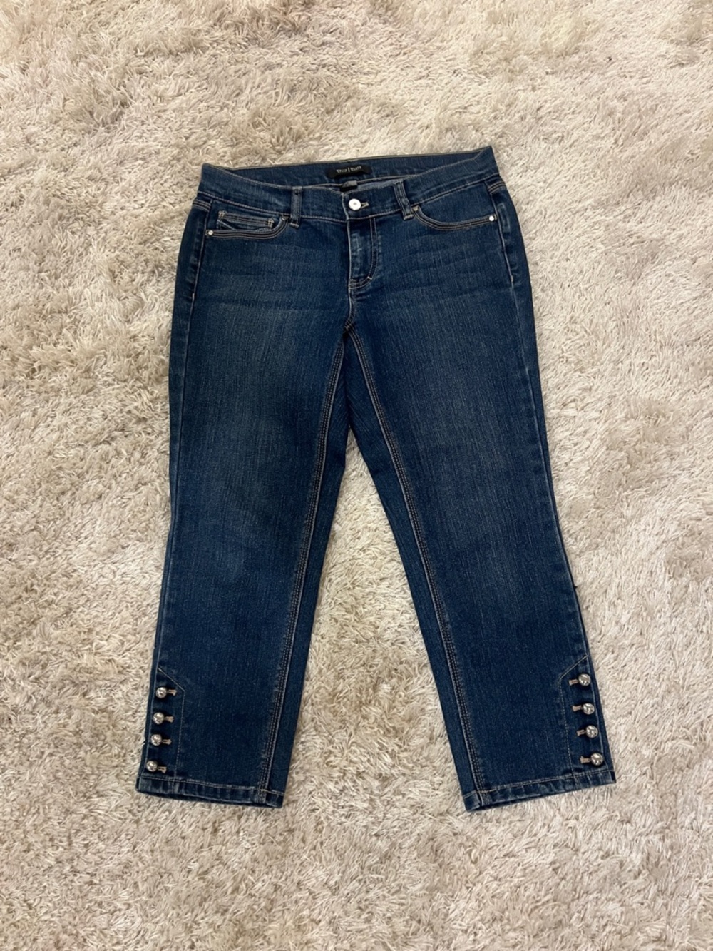 White House Black Market Dark Indigo Cropped Button-Hem Jeans